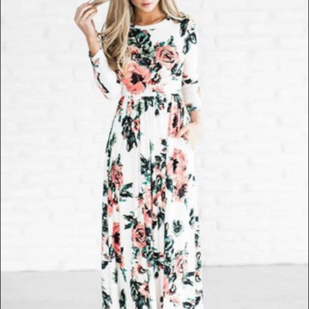NWOT White Floral Maxi Dress